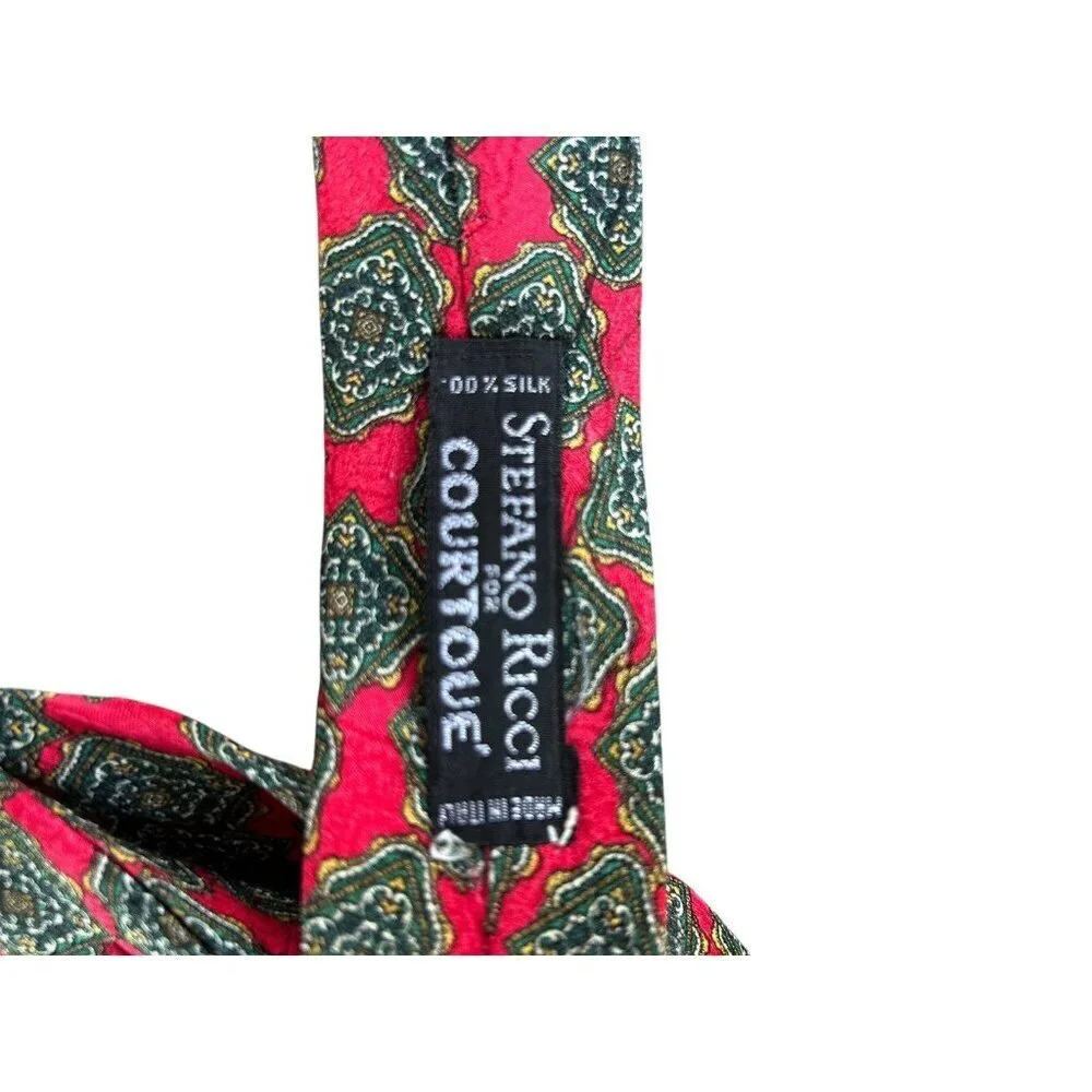 Stefano Ricco Men's Italian 100% Silk Vintage Red Geometric Luxury Tie